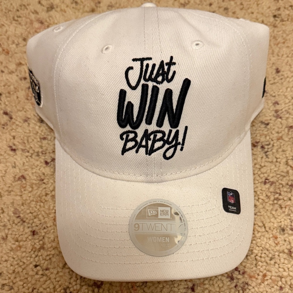New Era Kids Cap in White with 'Just Win Baby' Slogan